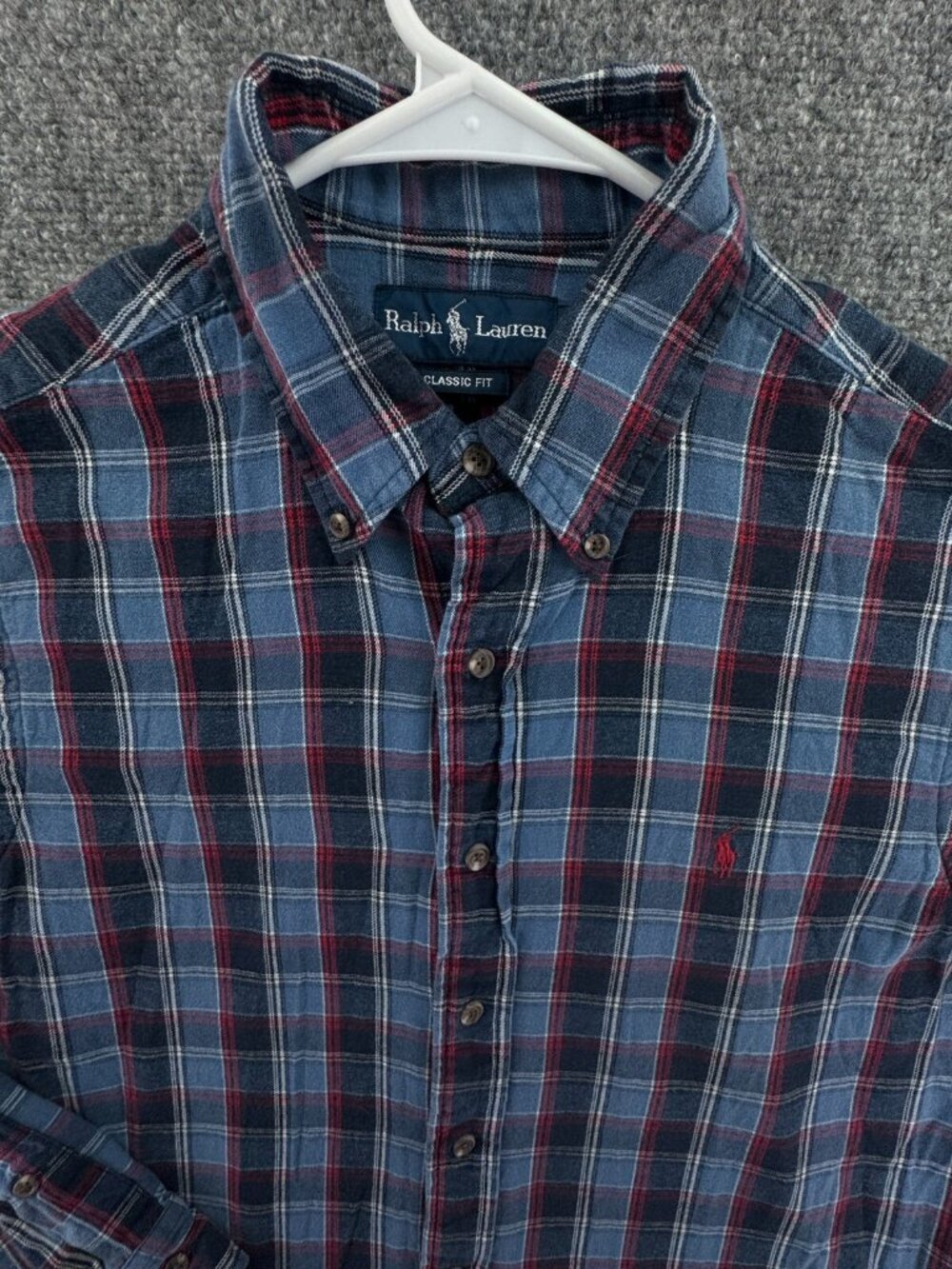Ralph Lauren Plaid Red Blue Long Sleeve Button Up Shirt Classic Fit Medium Adult